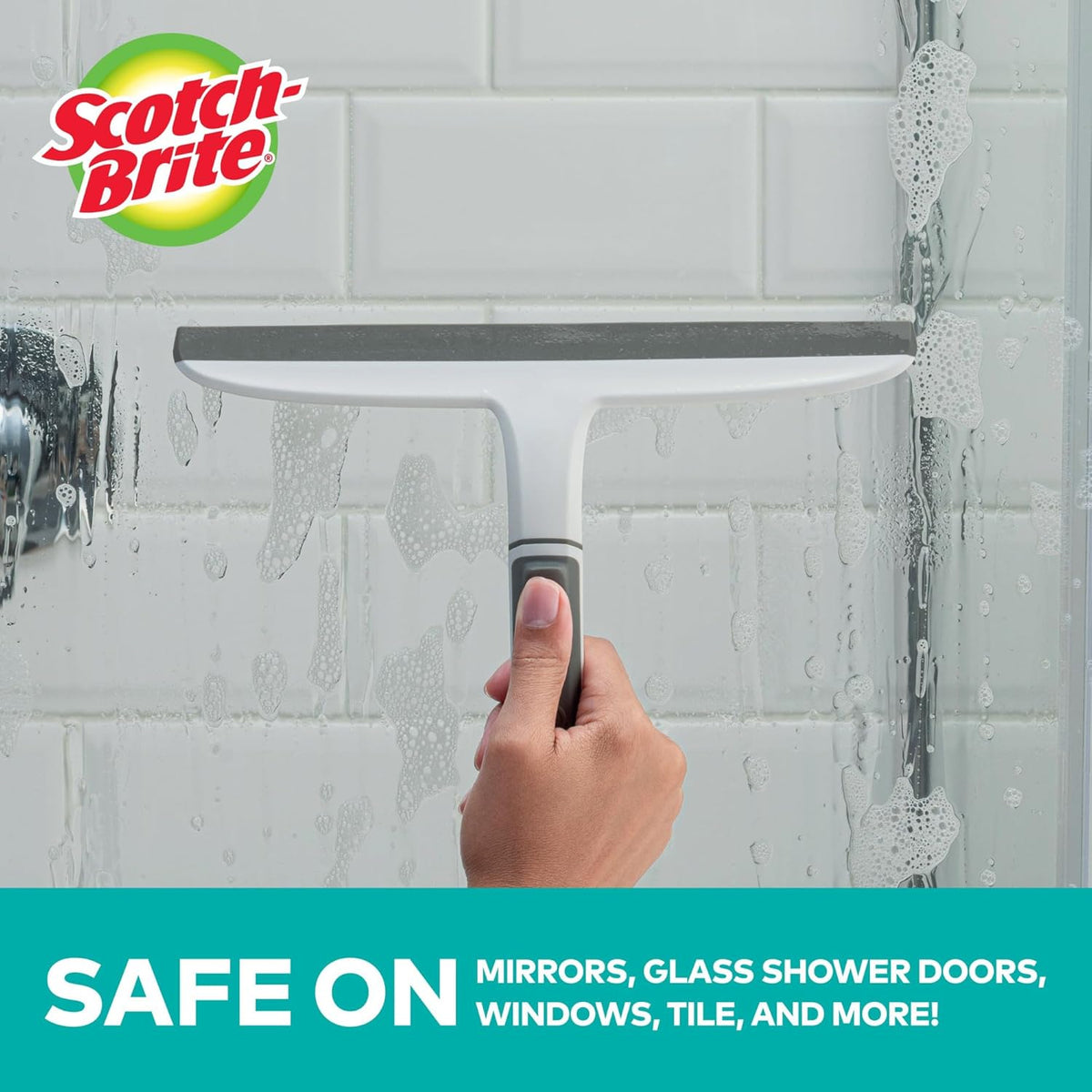 Scotch-Brite, All-Purpose 10 Inch Dual Blade Streak-Free Squeegee, Safe on Mirrors, Glass Shower Doors, Windows, Sinks and More