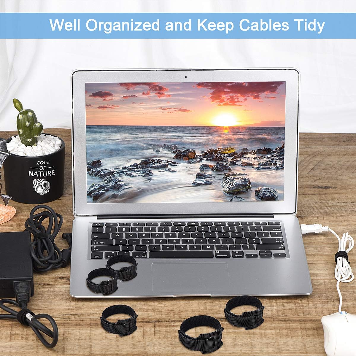 60 PCS 6 Inches Reusable Cable Ties, Adjustable Cord Straps Wire Organizer Cord Wrap and Hook Loop Cable Management