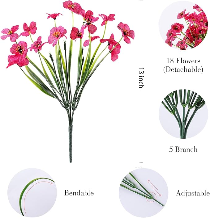 24 Bundles Artificial Flowers for Outdoor,No Fade Fake Plastic Flowers Faux Plants for Decoration Hanging Planters Indoor Outside Garden Porch Window Box Home Wedding Farmhouse