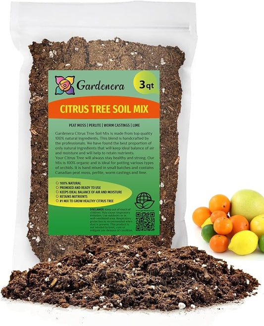 GARDENERA Citrus Tree Potting Soil Mix, Special Blend for Indoor Oranges, Lemons, Limes and More - (3 Quart Bag)