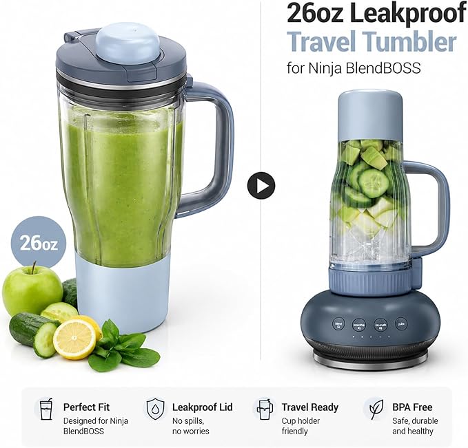 26oz Replacement Tumbler Cup for Ninja BlendBOSS, Leakproof Travel Blender Cup with Handle & Flip Cap Compatible with Ninja BlendBOSS DB300BL2, DB351PK1, DB351PK1BRN (Cyberspace)