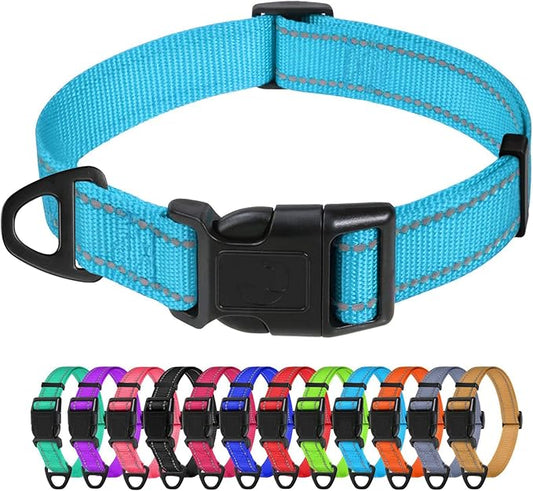 TagME Dog Collars, Adjustable Reflective Nylon Pet Collar with Quick Release Buckle for Medium Dogs, Sky Blue, 1.0" Width