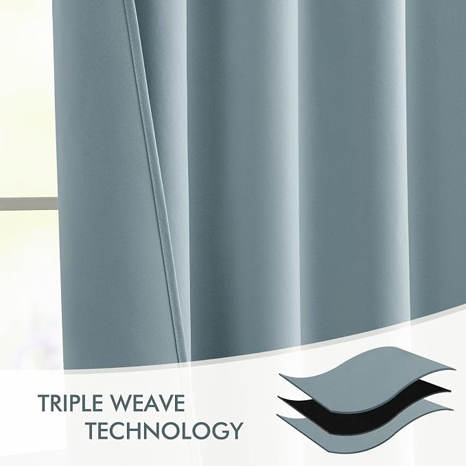 MIULEE Slate Blue Back Tab Blackout Curtains 108 Inch Long 2 Panels Set