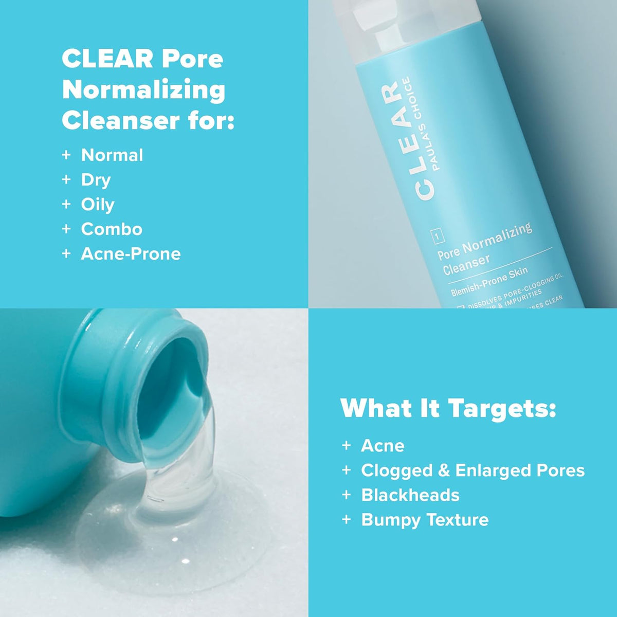 Paula's Choice CLEAR Pore Normalizing Facial Cleanser, Acne Daily Face Wash, Salicylic Acid Face Cleanser for Clogged & Enlarged Pores, Redness & Blackheads, Fragrance Free