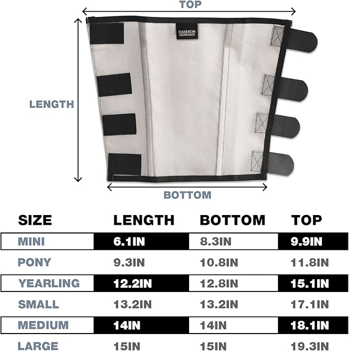 Harrison Howard Loose Fitting Fly Boots UV-Protective Extra Tough Mesh Ventilated Four Fasteners Stay-on Design Protect Horse Legs & Stomp-Reducing Set of 4 Silver Grey Pony