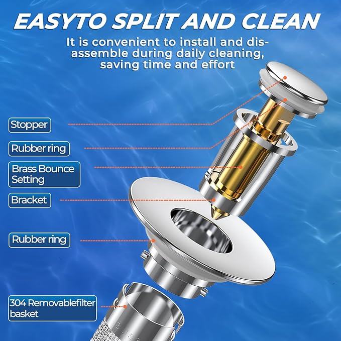 Bathroom Sink Drain Strainer,(4PCS) Pop-up Sink Drain Strainer with Removable Stainless Steel Strainer Basket Hair Catcher, Bathroom Sink Strainer for Bathroom Sink Stopper Replacement