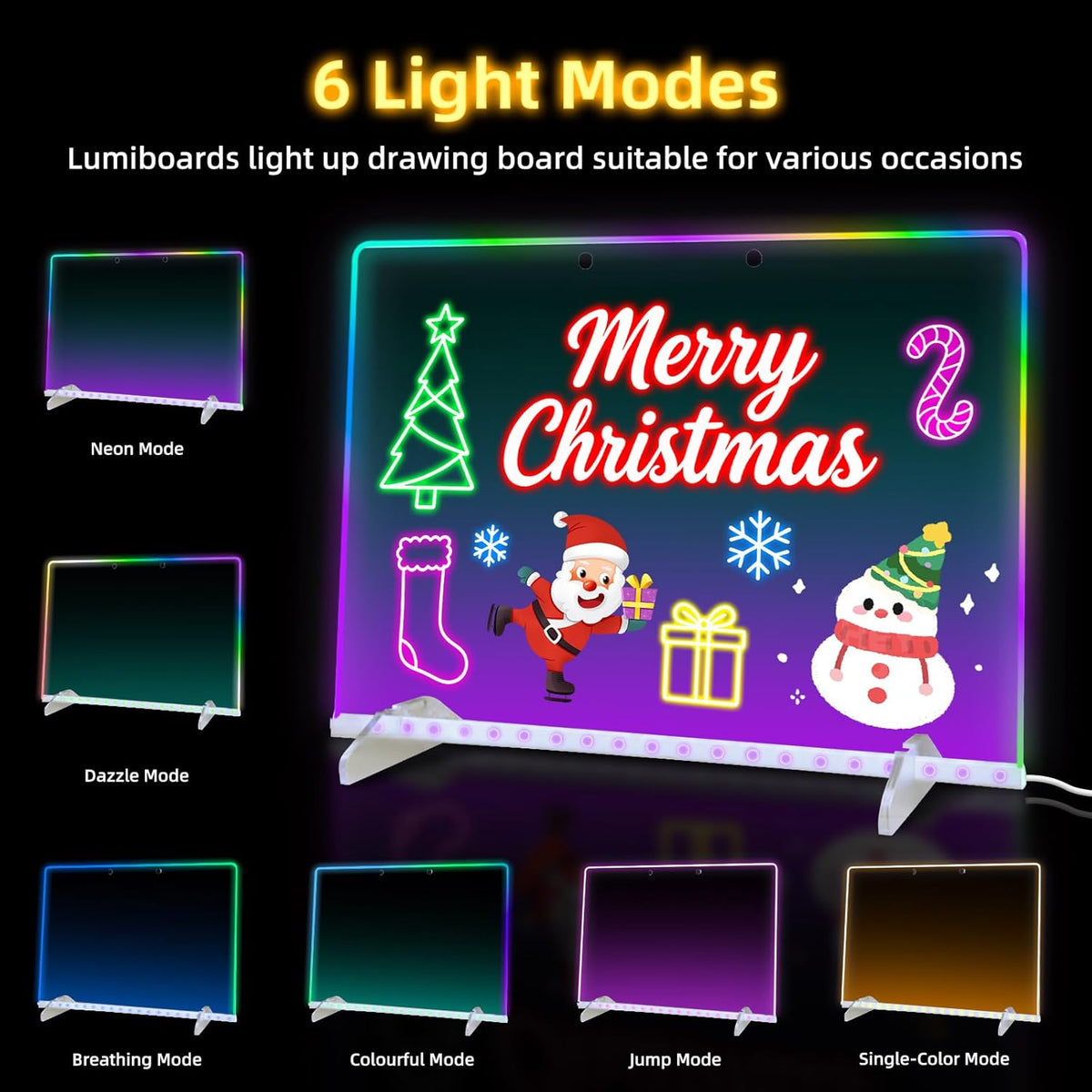 LED Note Board with 7 Colors, Includes Adapter, 13"x10" Led Drawing Board for Kids, Light Up Dry Erase Boards with 7 Markers, Soft Cloth, Hanging Chain, Holiday Trend Gift