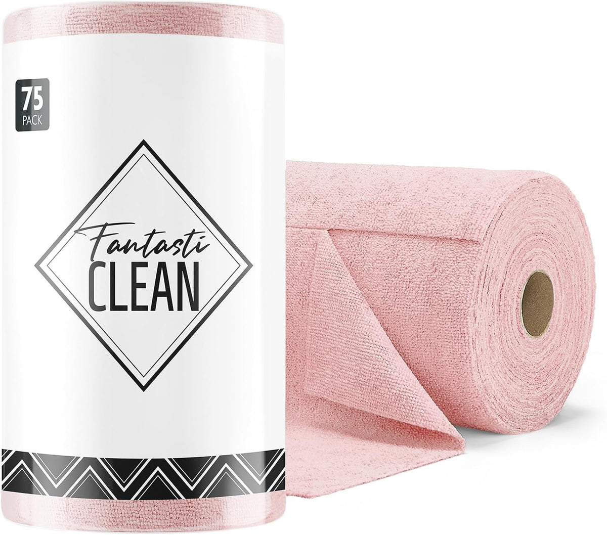 Fantasticlean Microfiber Cleaning Cloth Roll -75 Pack, Tear Away Microfiber Towels, 12" x 12", Reusable, Washable, Scratch Free, Ultra Absorbent Dishcloth for All-Around Cleaning Supplies (Pink)