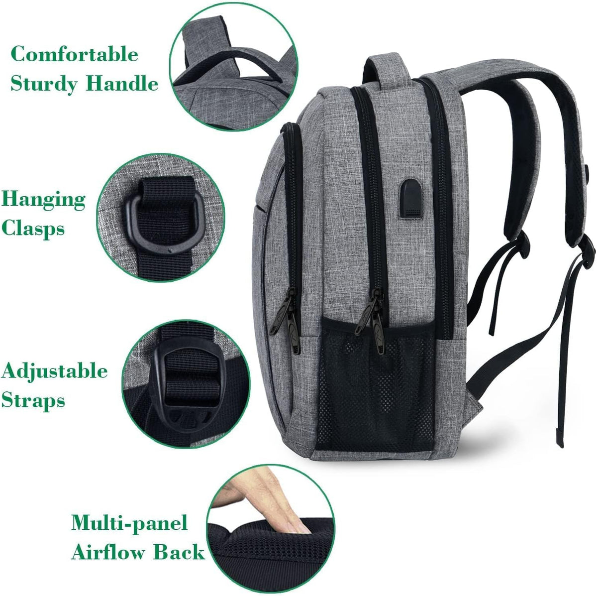 MATEIN Travel Laptop Backpack, Business Anti Theft Slim Sturdy Laptops Backpack with USB Charging Port, Water Resistant College School Computer Bag Gift for Men & Women Fits 15.6 Inch Notebook, Grey