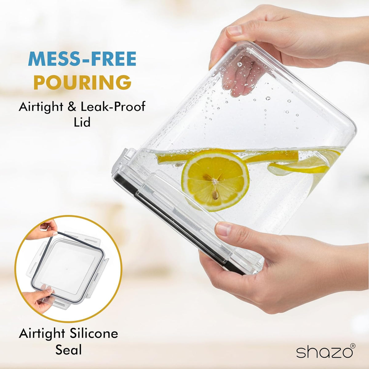 Shazo Flour Sugar Storage Containers Set of 3 (6L, 2.9L, 1.1L) Large Airtight Food Storage Containers with Lids, BPA-Free Plastic Container for Kitchen & Pantry Organizers, Cereal, Rice & Pasta