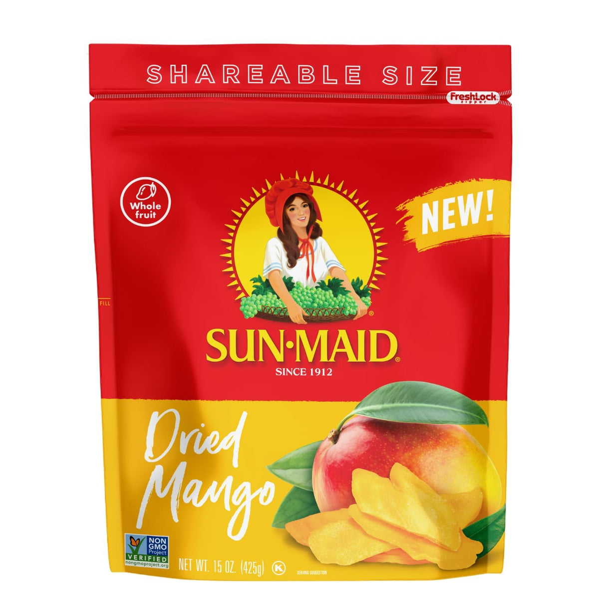 Sun-Maid Dried Mango Slices - 15 oz Resealable Bag - Sweetened with Cane Sugar - Dried Fruit Snack for Lunches, Holiday Snacks, and Charcuterie Boards