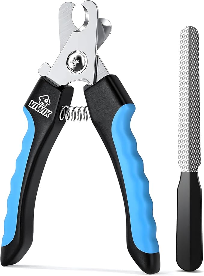 VIWIK Dog Nail Trimmers for Large Medium Dogs, Cats, Professional Dog Nail Clippers with File Quick Sensor & Safety Guard to Avoid Overcutting, Pet Claw Paw Clipper for Grooming with Toenail File Blue