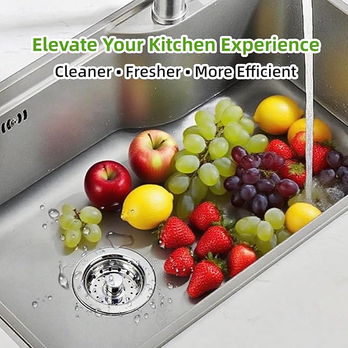 3 In 1 Kitchen Sink Drain Assembly, Stainless Steel Basket Strainer, 3-1/2 Inch Sink Drain Stopper Plug, Threaded Plastic Sink Strainer Tailpiece 1-1/2 in