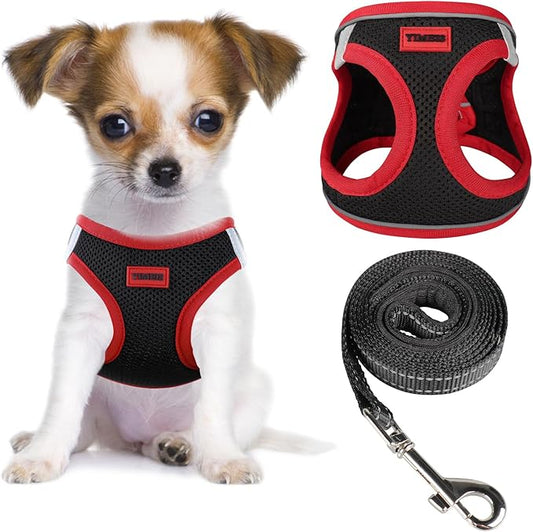 YIMEIS Dog Harness and Leash Set, No Pull Soft Mesh Pet Harness, Reflective Adjustable Puppy Vest for Small Medium Large Dogs, Cats (Black & red 01, Medium (Pack of 1)