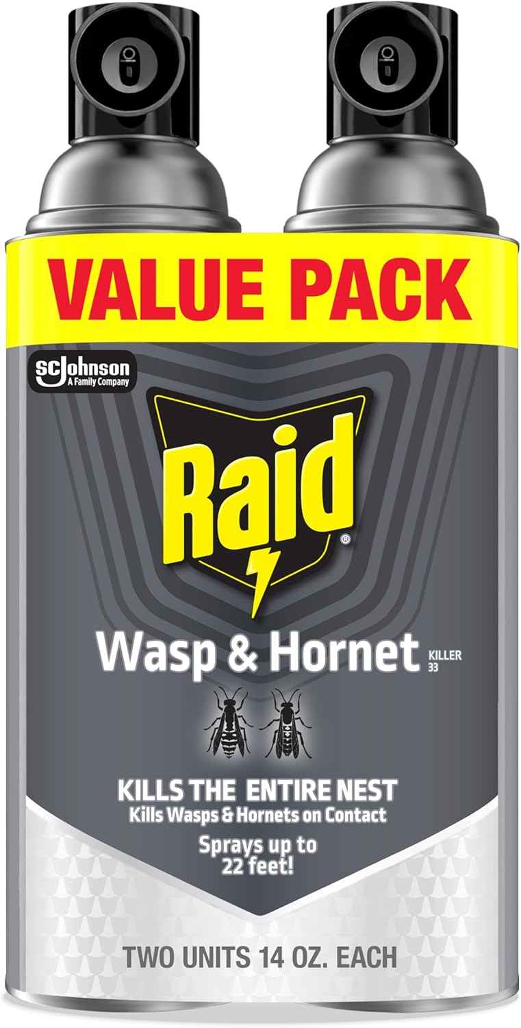 Raid Wasp & Hornet Killer Spray, Bug Killer Kills the Entire Nest, 14 Oz, 2 Count