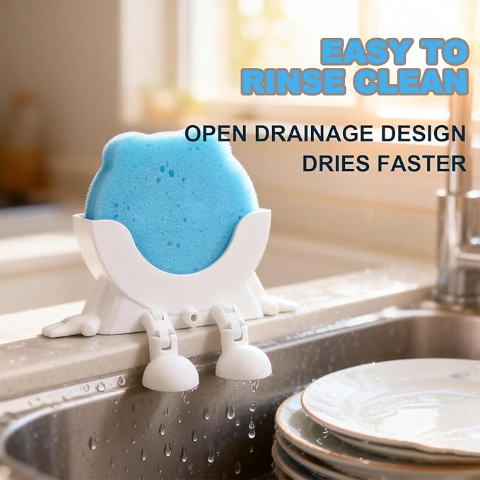 Cute Hanging Sponge Holder with Drainage, 3D Printing Funny Countertop Sponge Holder for Kitchen Sink, Suitable for Scrub Daddy Holder (Red)