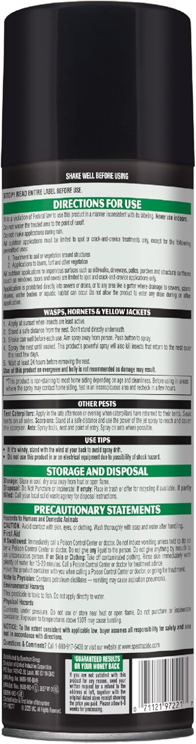 Spectracide Wasp & Hornet Killer Aerosol Kills Wasps, Hornets And Yellow Jackets On Contact & Eliminates The Nest, 12 Pack