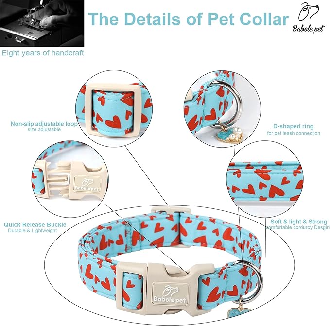 Valentines Dog Collar for Giant Large Dogs - Cute Valentine Blue Dog Collars, Adjustable Puppy Red Hearts Collar with Quick Release Buckle for Boys&Girls Dogs XL