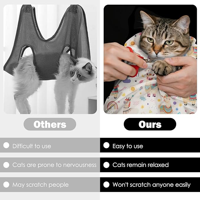 27.6"Cat Grooming Wrap, Self Adhesive Cat Wrap for Cutting Nails, Anti-Escape Calming Cat Swaddle Wrap for Medicine Ear Cleaning, Alpaca Anti-Scratch Cats Burrito Restraint Blanket, Practical Pet Tool