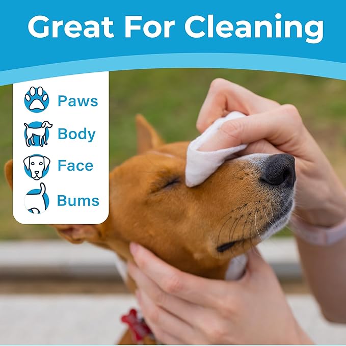 PrimePets Dog Wipes for Paws and Butt, 300 Count, 8" x 6" Pet Grooming Wipes for Dogs Cats Cleaning Deodorizing, Unscented Dog Paw Wipes, Puppy Wipes for Face Bum Eyes Ears Teeth