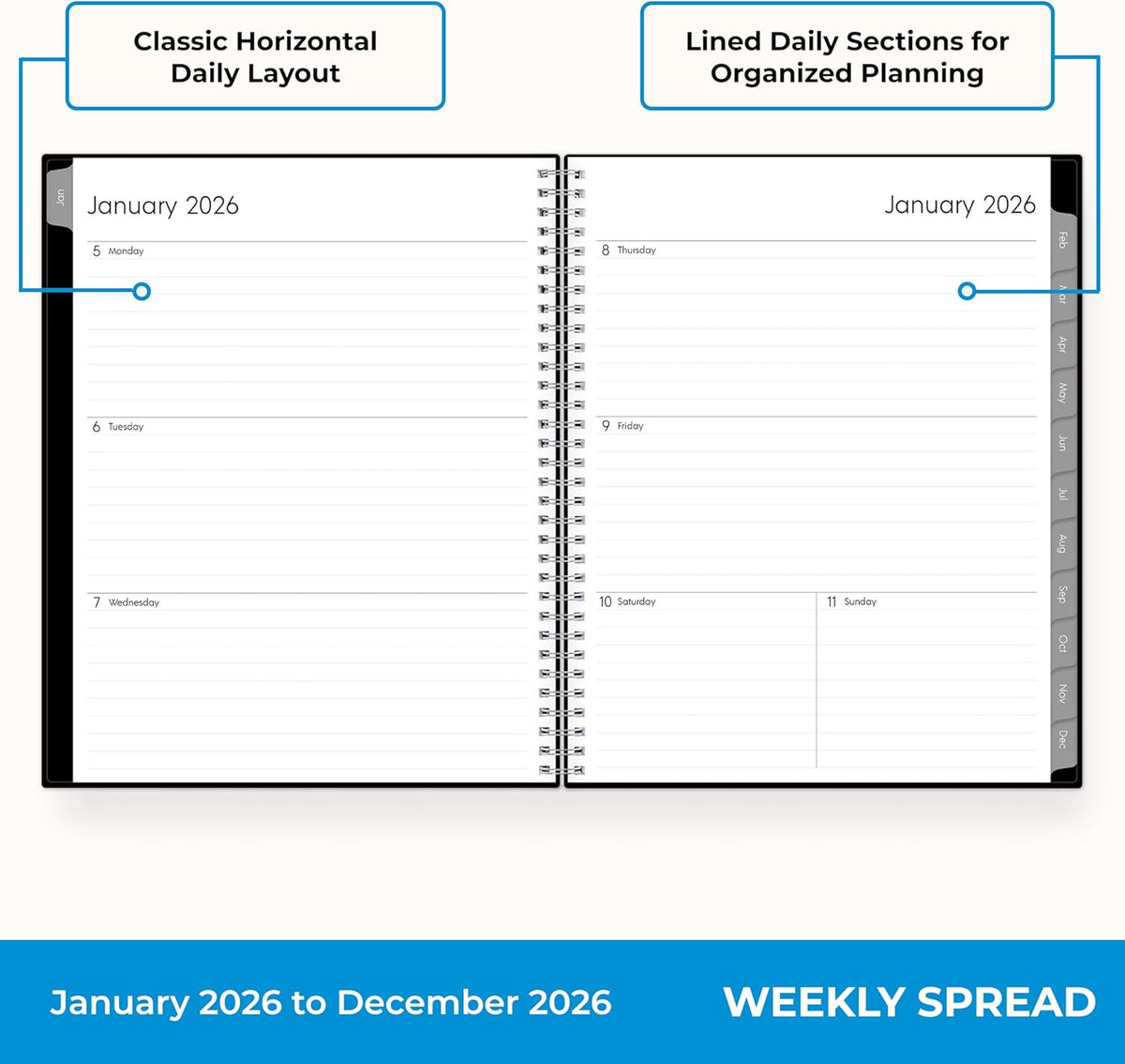 Blue Sky 2026 Weekly and Monthly Planner Calendar, Includes January 2026 - December 2026, 8.5" x 11", Flexible Cover, Wirebound, Laminated Tabs, Storage Pocket, Enterprise