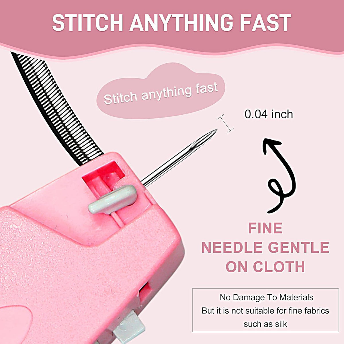 Stitch Gun for Clothes， Handheld Stitch Gun Quick Clothing Fixer，Sewing Kit Includes 1,000 Black Fasteners & 1,000 White Fasteners & 6 Needles，Tagging Gun（Pink）