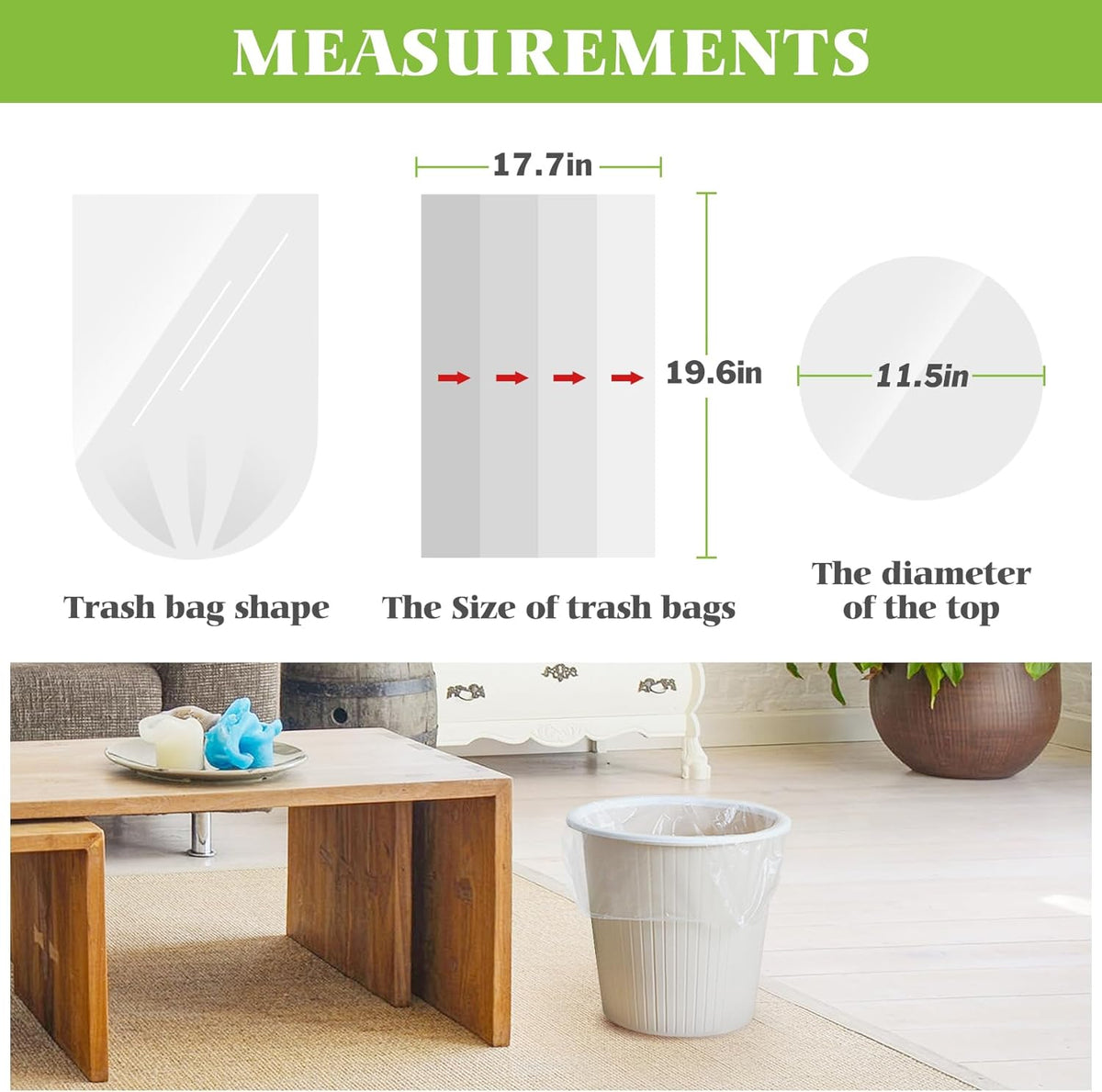 4 Gallon 330 Counts Strong Trash Bags Garbage Bags by Teivio, Bathroom Trash Can Bin Liners, Small Plastic Bags for home office kitchen (Clear)