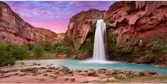 AWERT 24x16 inches Reptile Habitat Background Sunset Mountain Waterfall Terrarium Background