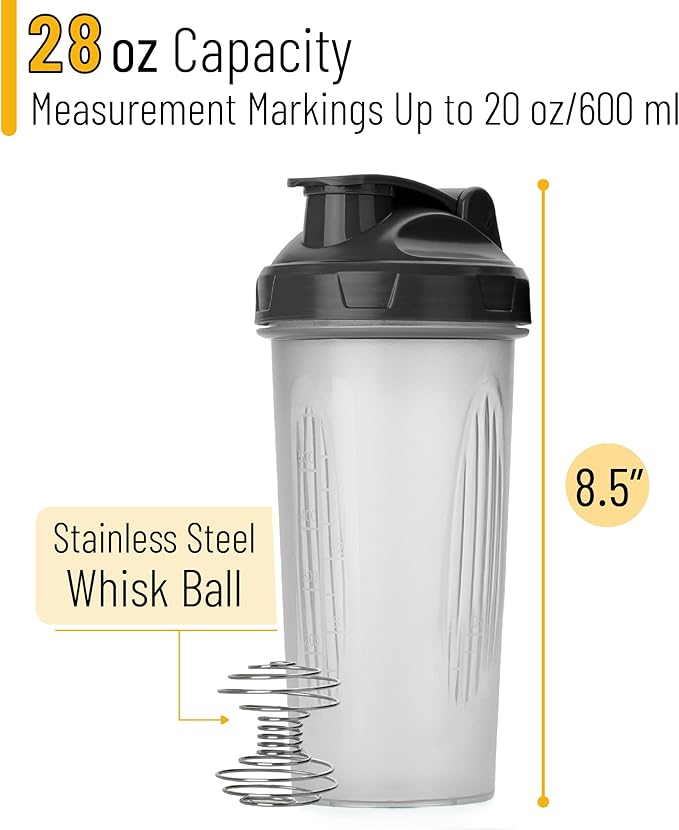 Mr. Pen- Shaker Bottles for Protein Mixes, 28 oz, Leak Proof Shaker Cups with Stainless Steel Wire Whisk Ball for Protein Shakes and Pre Workout