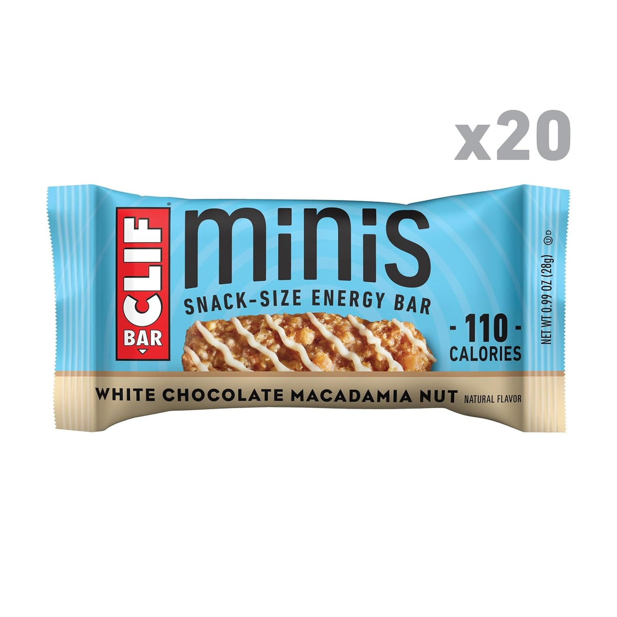 CLIF BAR Minis - White Chocolate Macadamia Nut Flavor - Made with Organic Oats - 4g Protein - Non-GMO - Plant Based - Snack-Size Energy Bars - 0.99 oz. (20 Pack)