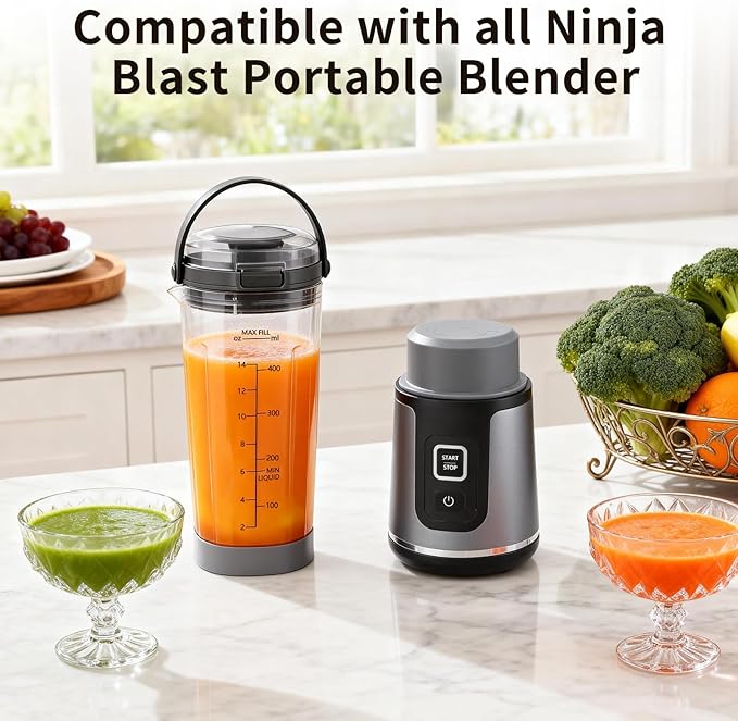 Replacement Blade Cover & Vessel Cap for Ninja Blast Portable Blender BC100/BC151, Parts & Accessories, Leakproof Food-Grade Dishwasher Safe (Black)
