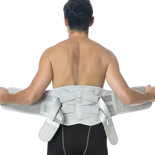NeoTech Care Back Support Belt - Breathable & Adjustable Lower Back Brace - Double Pull Compression Straps (Grey, Size S)