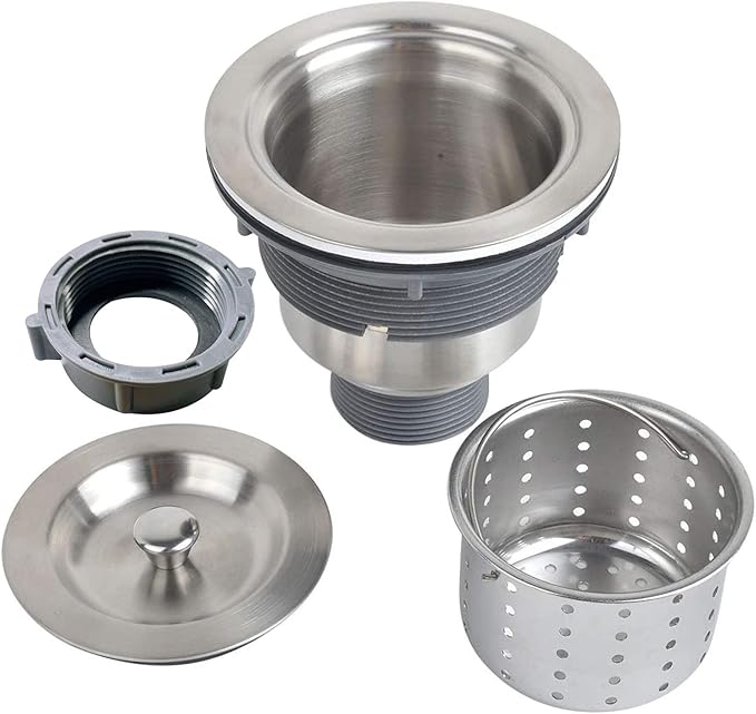 3-1/2 Inch Sink Drain Assembly Kit, Removable Deep Sink Strainer Basket with Sink Stopper/Sealing Lid for Home, Kitchen, Stainless Steel