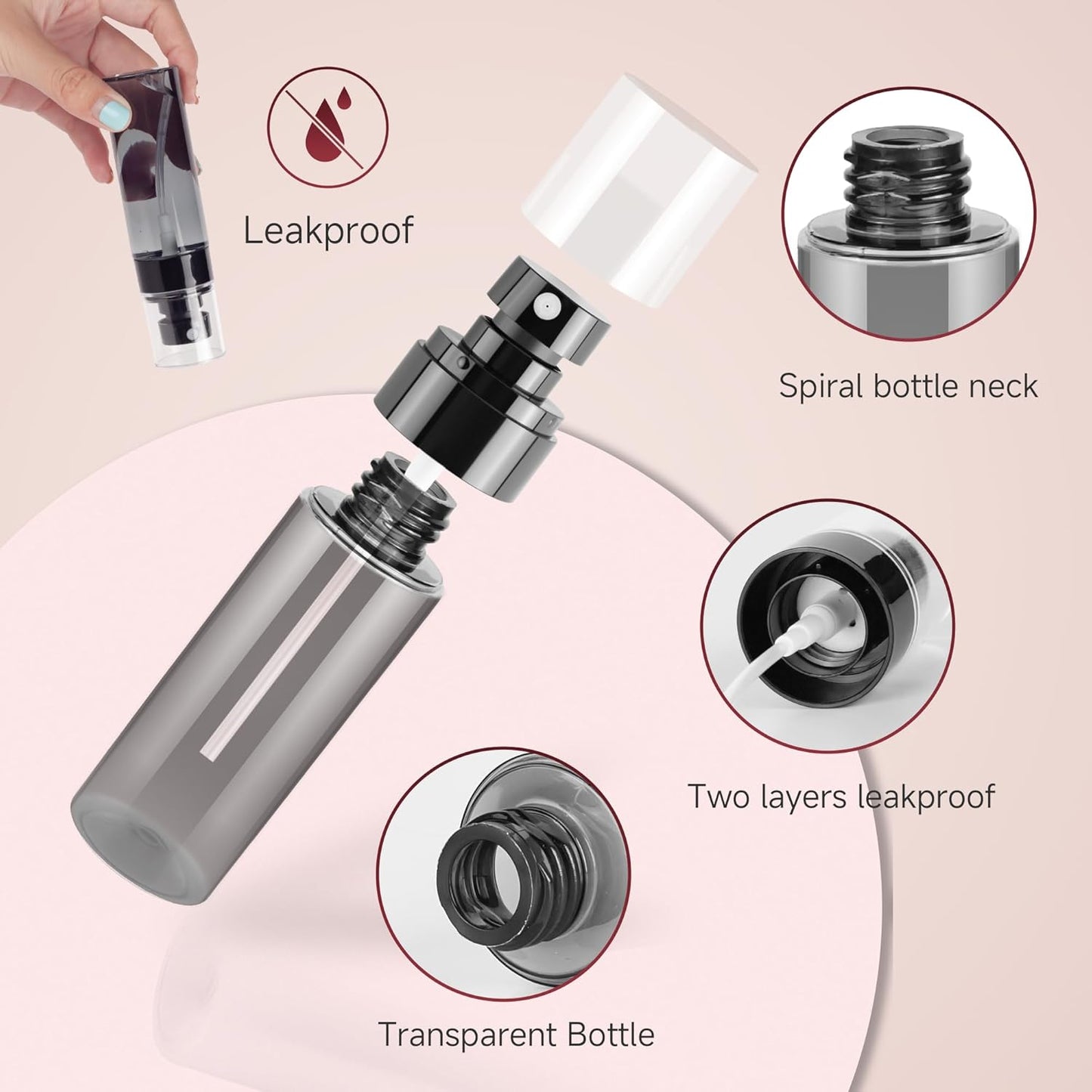 3Pack Small Spray Bottles, 1oz Black Plastic Fine Mist Mini Mister Bottles for Hair, Cleaning, Salons, Planting, Skin Care