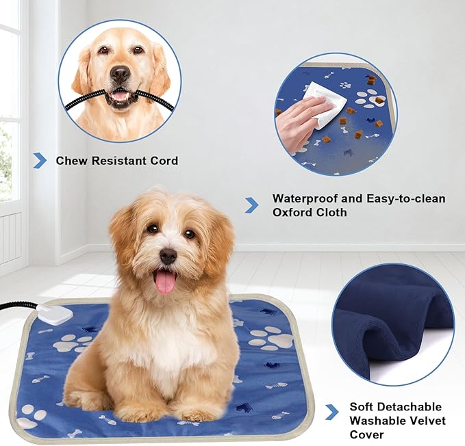Cat Heating Pad Indoor, Electric Pet Heating Pad for Cats and Dogs, Heated Cat Pad with 12 Level Timer 9 Level Temperature, Heated Pet Blanket for Cats Puppy with Chew Resistant Cord (18×18 inch)