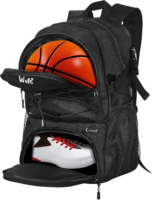 WOLT Basketball Backpack Large Sports Bag with Separate Ball Holder & Shoes Compartment, Best for Basketball, Soccer,Gym
