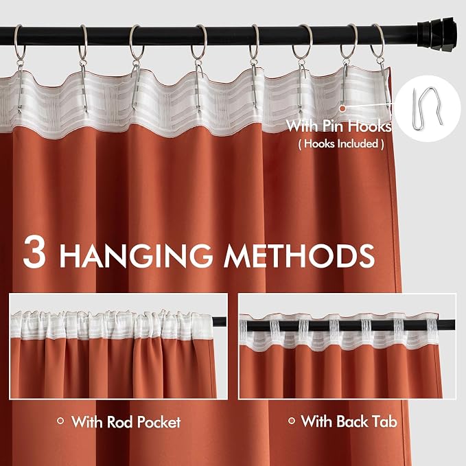 MIULEE Back Tab Burnt Orange Blackout Curtains 120 Inch Long 2 Panels Set