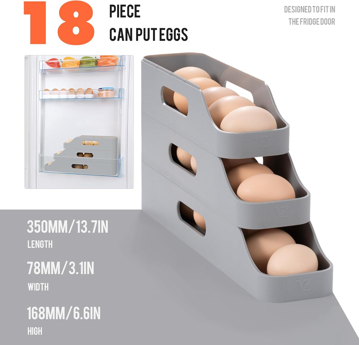 Li&Zhao Rolling Egg Dispenser for Refrigerator - Automatic Egg Holder for Fridge Space Saving Egg Tray Organizer for Countertop, Kitchen Storage(Gray)