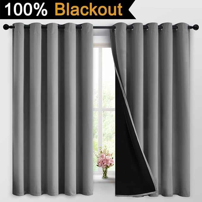 Yakamok 100% Grey Blackout Curtains