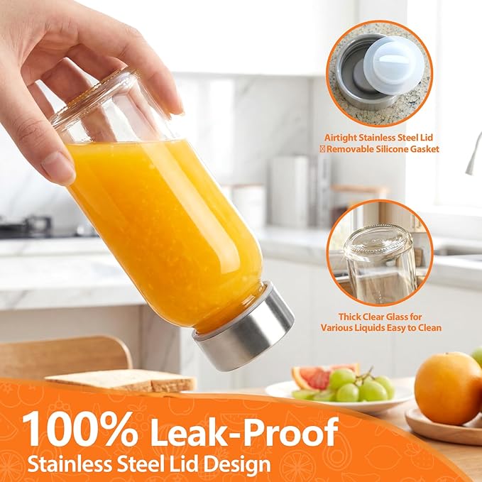 Luxfuel 8 oz Glass Water Bottles with Lids, 16 Pack Small Glass Juice Bottles with Stainless Steel Caps & Funnel, Leak-Proof Containers for Juicing, Milk, Ginger Shots, Smoothies, Wellness Drinks