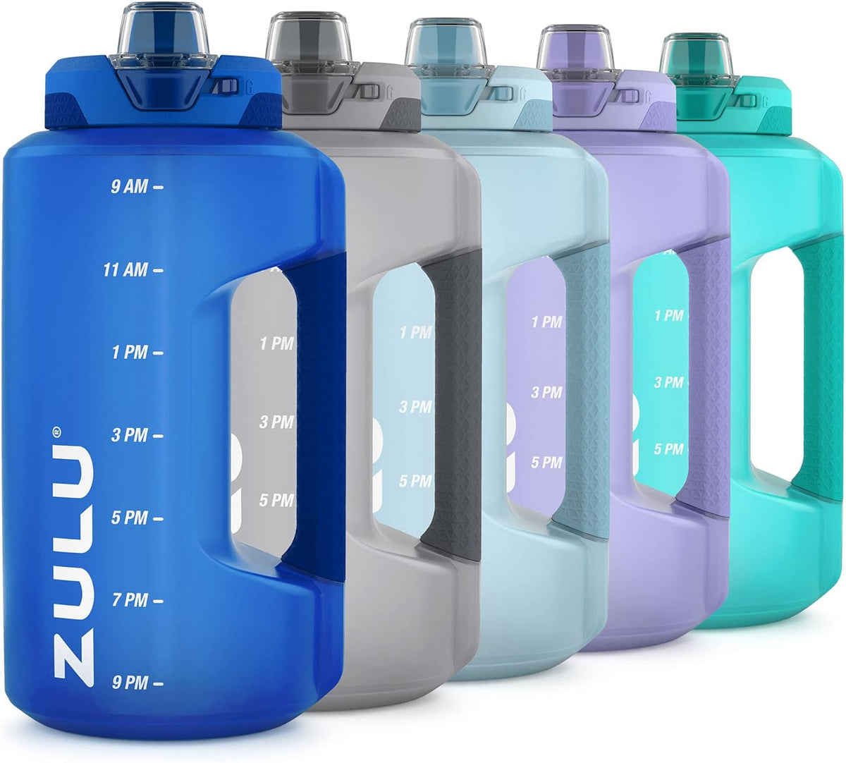 ZULU Goals 64oz Half Gallon Plastic Water Bottle with Straw and Time Marker | Large Reusable Jug with Handle and Leak Proof Lid for All Day Hydration, Gym and Outdoors, Gift Ready, Royal Blue