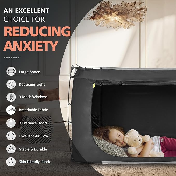 Bed Tent Bed Canopy BunkTwin Size Tents for Adult and Kids- Original Design Portable Dream Tent Indoor Sleeping Tents 80% Blackout with 3 Doors Breathable Big Space Tents