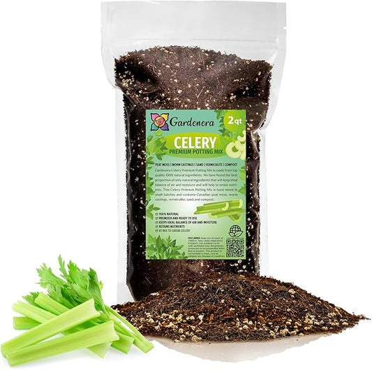 GARDENERA Premium Celery Potting Soil Mix - Optimal Nutrient-Rich Blend for Thriving and Crisp Celery Plants - 2 Quart