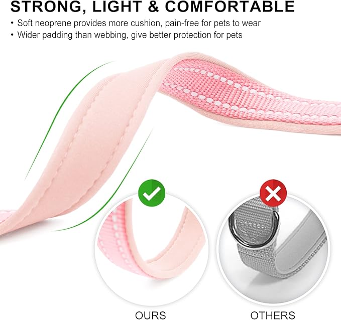 azuza Reflective Dog Collar,Soft Neoprene Padded Pet Collar with ID Tag Ring,Adjustable for Medium Dogs,Pink,M