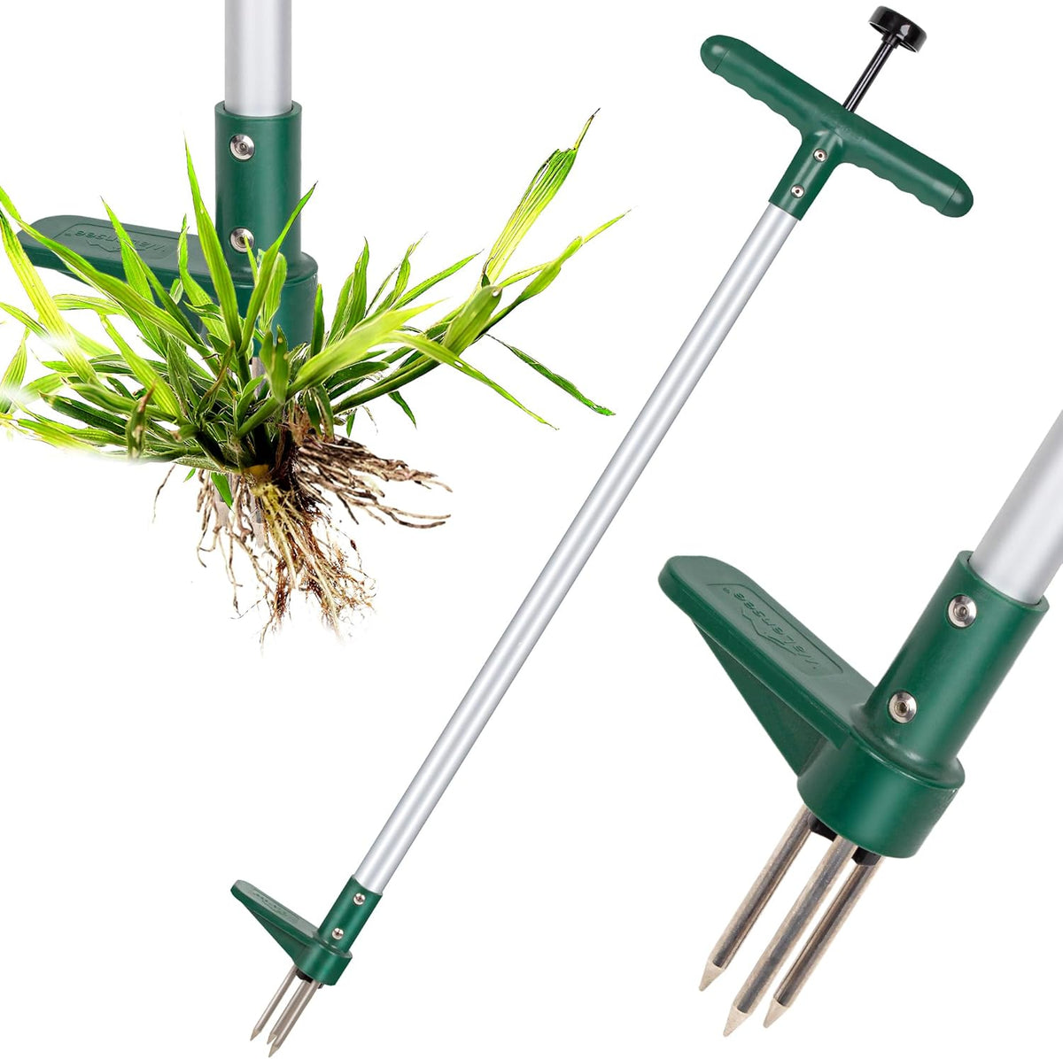 Walensee Weed Puller, Stand Up Weeder Hand Tool, Long Handle Garden Weeding Tool with 3 Claws, Hand Weed Hound Weed Puller for Dandelion, Standup Weed Root Pulling Tool and Picker, Grabber (1 Pack)