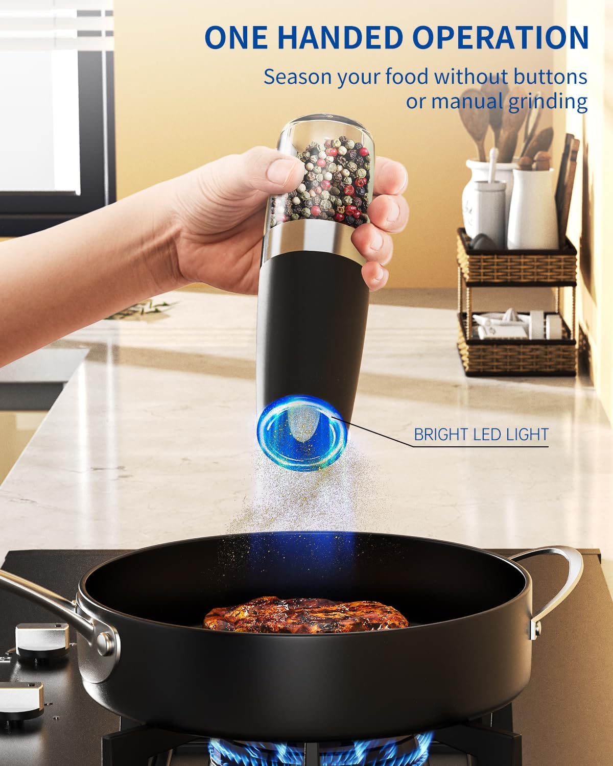 CIRCLE JOY Gravity Electric Salt and Pepper Grinder Set – Automatic LED Light Salt & Pepper Mills