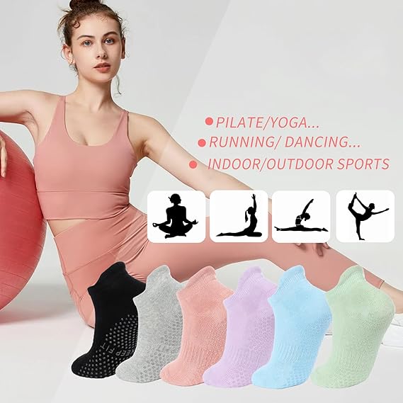 Grip Pilates Socks Non Slip Athletic Yoga Socks with Grips for Women Grippy socks for Hospital Workout Barre