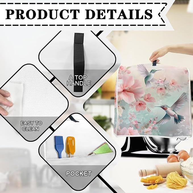 Hummingbird Stand Mixer Cover Universal Fits Appliance Covers for Kitchen Counter with Handle & Pockets Liquid Splash-Proof Dust Protector Compatible with 6-8 Quart Juicers