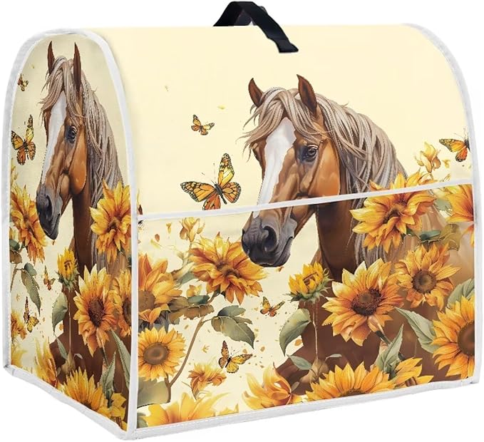 Sunflower Horse Mixer Cover | Foldable & Portable Dust Protector with Carrying Handles | Compatible with 4.5-5 Quart Stand Mixers, Coffee Makers & Juicers