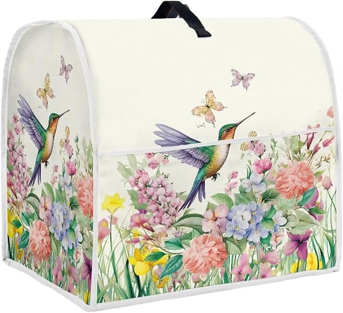 Spring Hummingbird Mixer Cover | Lightweight Dust Protector with Handle & Pockets | Compatible with 4.5-5 Quart Coffee Makers & Kitchen Mixers